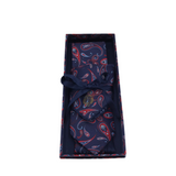 BIJAN 2PC SILK TIE/POCKET SQUARE MEN TIE NAVY RED