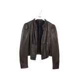 ELIE TAHARI LEATHER HOOKS LONG SLEEVE DESIGNER JACKET BROWN LARGE