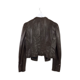 ELIE TAHARI LEATHER HOOKS LONG SLEEVE DESIGNER JACKET BROWN LARGE