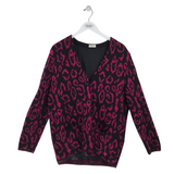 SAINT LAURENT INTARSIA MOHAIR CARDIGAN LUXE CARDIGAN BLACK FUCHSIA MEDIUM