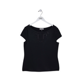 ST JOHN CAP SLEEVE DESIGNER TOP BLACK MEDIUM