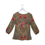 JOHNNY WAS PRINT LONG SLEEVE DESIGNER TOP CREME RED XSMALL