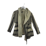 JONNY COTA PRINT KNIT HOODIE DESIGNER CARDIGAN CREME BLACK XSMALL