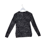 SAKS FIFTH AVENUE CASHMERE ANIMAL LS DESIGNER SWEATER BLACK GREY SMALL