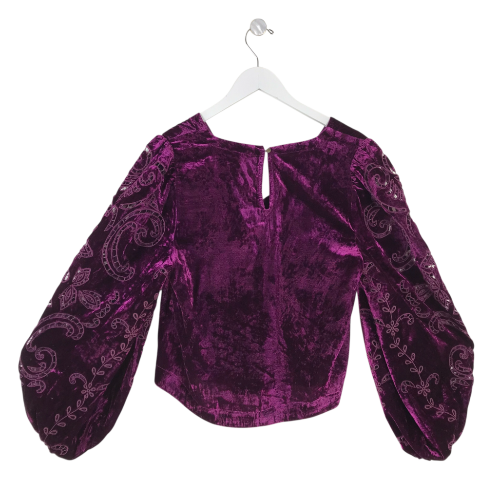 ANTHROPOLOGIE NWT$109 VELOUR LONG SLEEVE TOP PURPLE SMALL