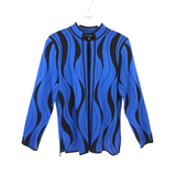 MING WANG PRINT LONG SLEEVE DESIGNER CARDIGAN BLUE BLACK MEDIUM
