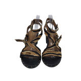 FRANCO SARTO CALF FUR SANDAL SHOES BLACK BROWN 9
