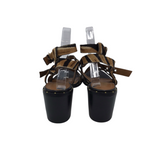 FRANCO SARTO CALF FUR SANDAL SHOES BLACK BROWN 9
