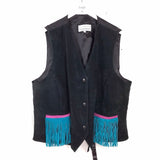 VTG SUEDE BUTTON VEST BLACK BLUE 22/24