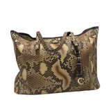 CUADRA REPTILE TOTE HANDBAG BROWN BEIGE