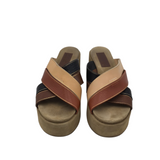 PEDRO GARCIA WEDGE SANDAL SHOES BROWN BLACK 9