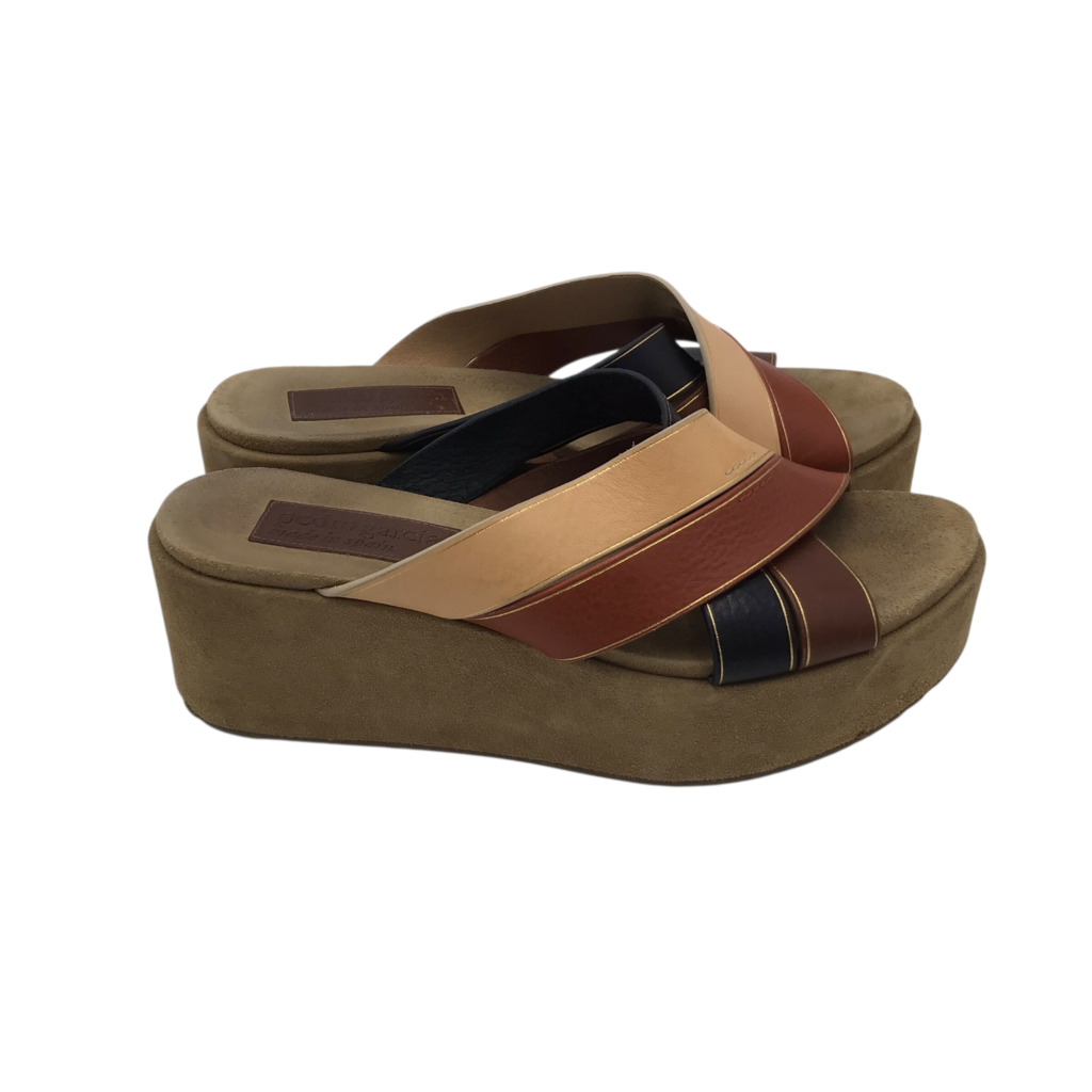 PEDRO GARCIA WEDGE SANDAL SHOES BROWN BLACK 9