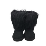 UGG RET$360 "LIDA" MONOGLIAN LAMB SUEDE SHORT DESIGNER BOOTS BLACK 5