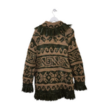 PERUVIAN CONNECTION NWT$575 100% WOOL CHUNKY KNIT DESIGNER CARDIGAN GREEN TAN LARGE