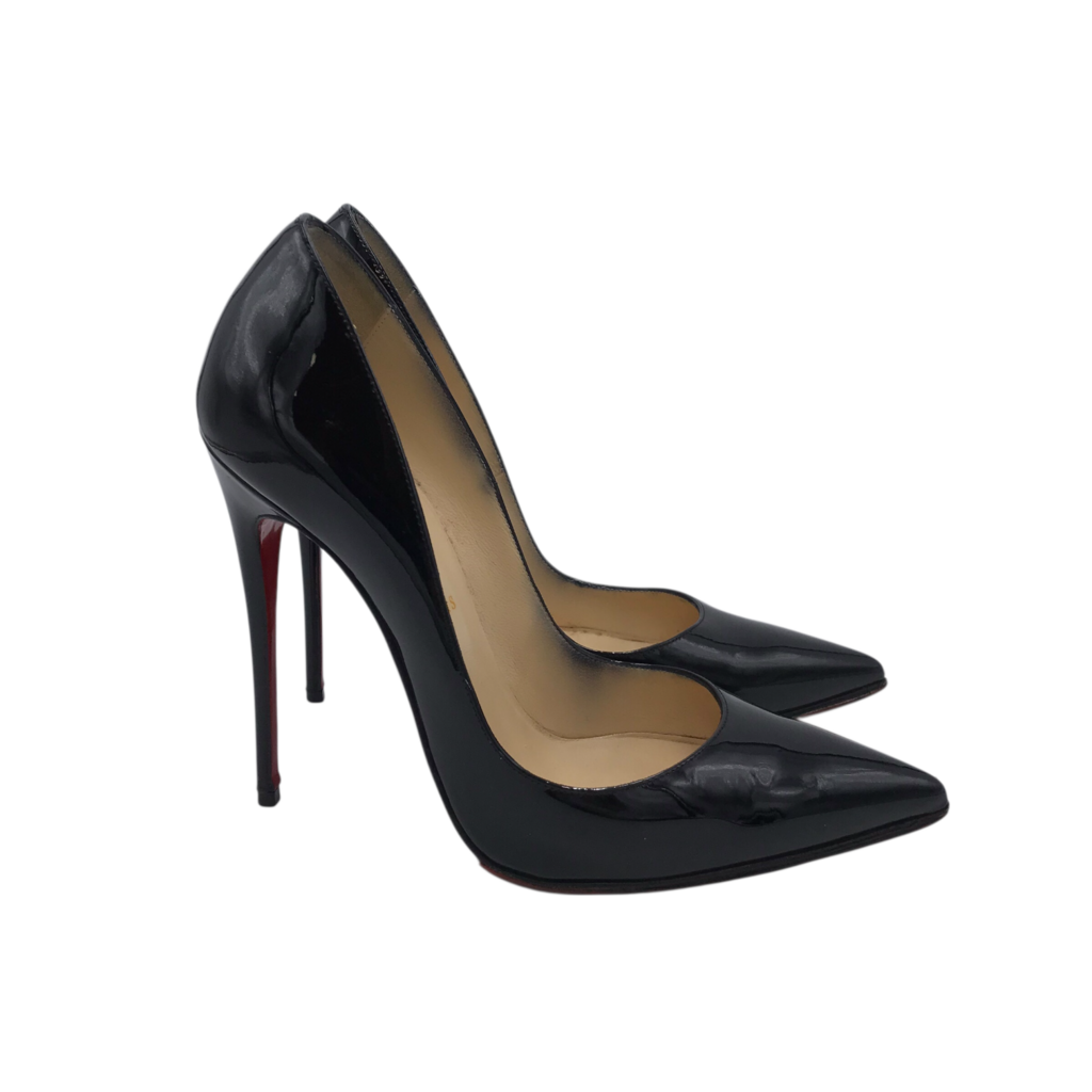 CHRISTIAN LOUBOUTIN "SO KATE" 120 NAPPA PATENT LEATHER LUXE SHOES BLACK 38
