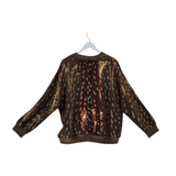 QUEEN OF SPARKLES NWT$264 BEADED LONG SLEEVE SWEATER BROWN WHITE LARGE