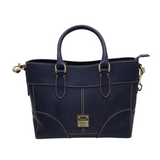 DOONEY & BOURKE LEATHER SATCHEL HANDBAG NAVY SILVER