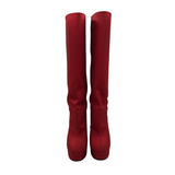 GUCCI "FAILLE LARIUS" KNEE-HIGH PLATFORM LUXE BOOTS RED 37