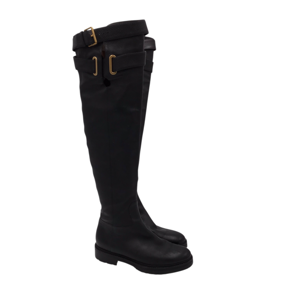VALENTINO LEATHER KNEE HIGH LUXE BOOTS BLACK 38
