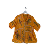 JOHNNY WAS EMBRIDERED SHORT SLEEVE DESIGNER TOP ORANGE GREEN XLARGE