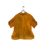 JOHNNY WAS EMBRIDERED SHORT SLEEVE DESIGNER TOP ORANGE GREEN XLARGE