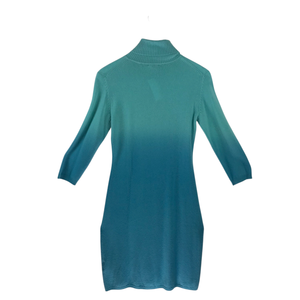 PURE AMICI CASHMERE TURTLE NECK DESIGNER DRESS BLUE SMALL