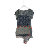 PRINT SHORT SLEEVE DESIGNER TOP BLUE WHITE LARGE