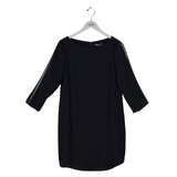 VINCE LEATHER TRIM 3/4 SLEEVE DESIGNER DRESS BLACK 10