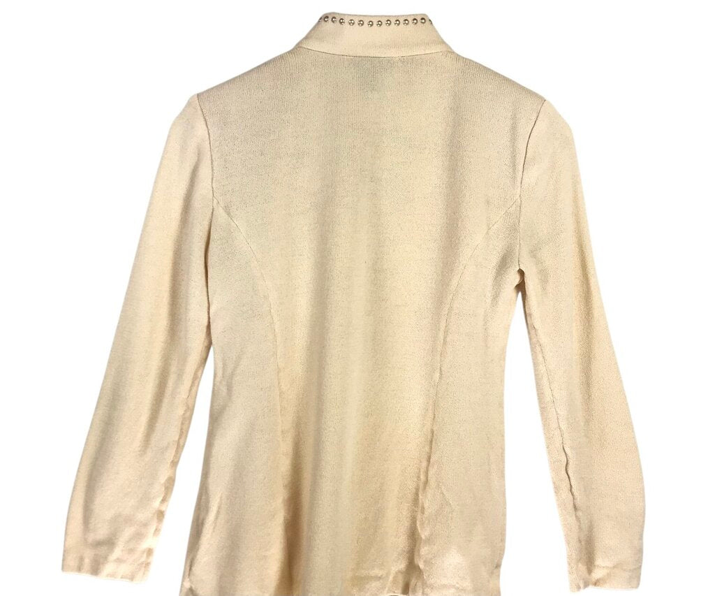 ST JOHN COLLECTION KNIT STUDS LONG SLEEVE DESIGNER CARDIGAN CREAM 4