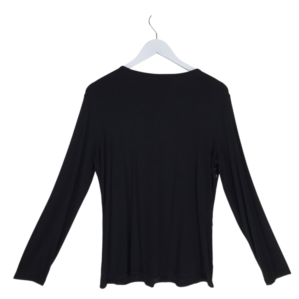 ELIZABETH'S BOUTIQUE SEQUIN LONG SLEEVE DESIGNER TOP BLACK GOLD MEDIUM