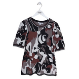 CHICO'S SHORT SLEEVE TOP BROWN WHITE 1