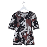 CHICO'S SHORT SLEEVE TOP BROWN WHITE 1