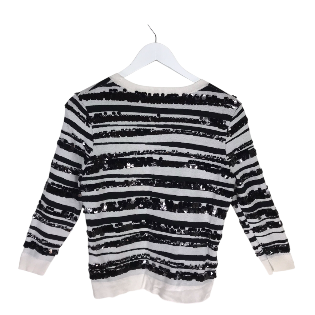 ANN TAYLOR 3/4 SLEEVE SEQUIN SWEATER BLACK WHITE SMALL