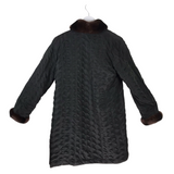 REX RABBIT TRIM NYLON COAT FUR BLACK BROWN XSMALL