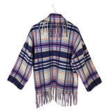 RET$430 FRINGE PLAID DESIGNER JACKET PURPLE BLUE SMALL