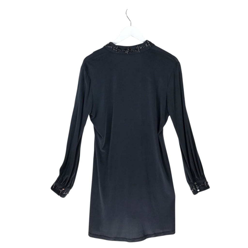 BEAD TRIM LONG SLEEVE DRESS CHARCOAL MEDIUM