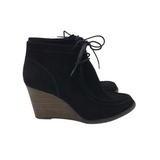 LUCKY BRAND SUEDE LACE WEDGE SHOES BLACK BROWN 8.5