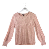 TALBOTS LONG SLEEVE KNIT SWEATER PINK WHITE MEDIUM P