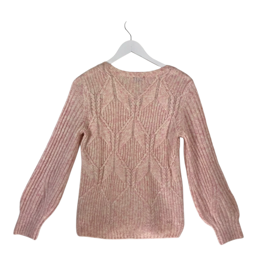 TALBOTS LONG SLEEVE KNIT SWEATER PINK WHITE MEDIUM P