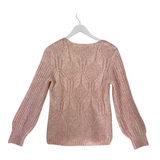TALBOTS LONG SLEEVE KNIT SWEATER PINK WHITE MEDIUM P