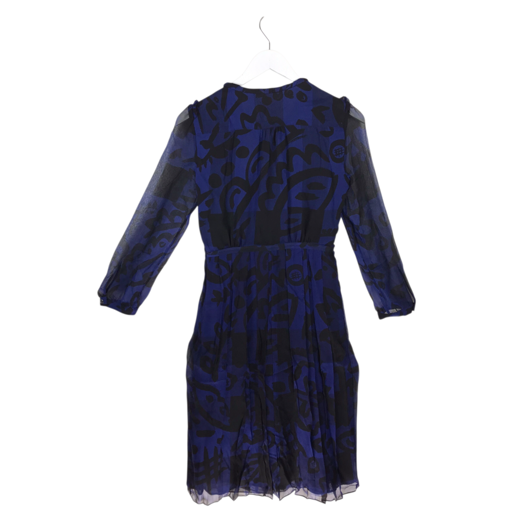BURBERRY BRIT ABSTRACT PRINT LONG SLEEVE LUXE DRESS BLUE BLACK 4