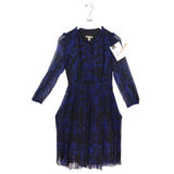 BURBERRY BRIT ABSTRACT PRINT LONG SLEEVE LUXE DRESS BLUE BLACK 4