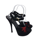 YSL SUEDE w/ BOW PLATFORM PUMPS LUXE SHOES BLACK/RED 38.5