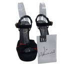 YSL SUEDE w/ BOW PLATFORM PUMPS LUXE SHOES BLACK/RED 38.5