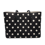 KATE SPADE RET$350 2PC POLKADOT LEATHER TOTE HANDBAG BLACK CREAM