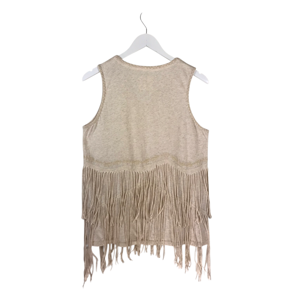 DOUBLE D RANCH SLEEVELESS FRINGE DESIGNER TOP CREAM SMALL