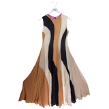 MAXI PANELED SLEEVELESS DESIGNER DRESS TAN PINK SMALL