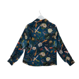 NWT$365 PRINT LONG SLEEVE DESIGNER BLOUSE BLUE YELLOW MEDIUM