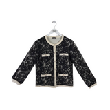 TALBOTS LACE LONG SLEEVE CARDIGAN BLACK WHITE MEDIUM P