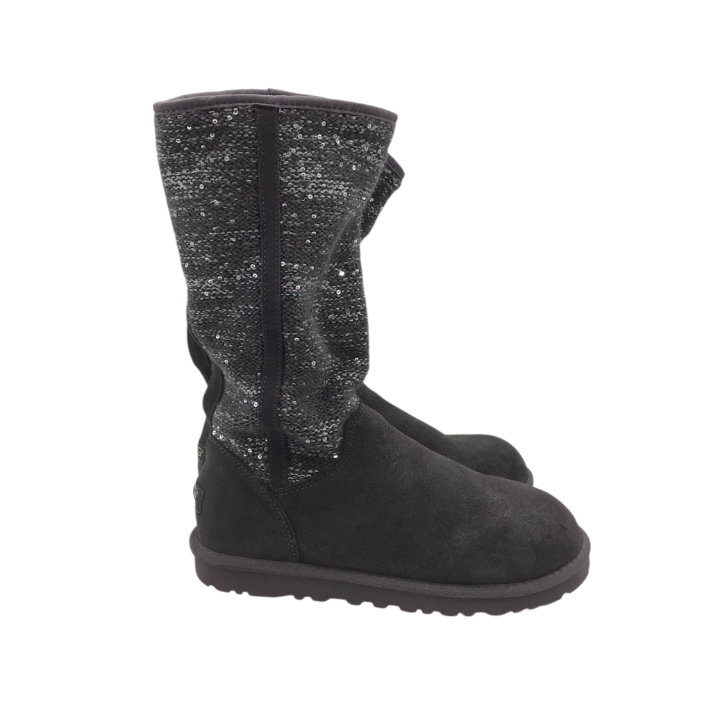 UGG SEQUIN SWEATER BOOTIE BOOTS GRAY SILVER 9